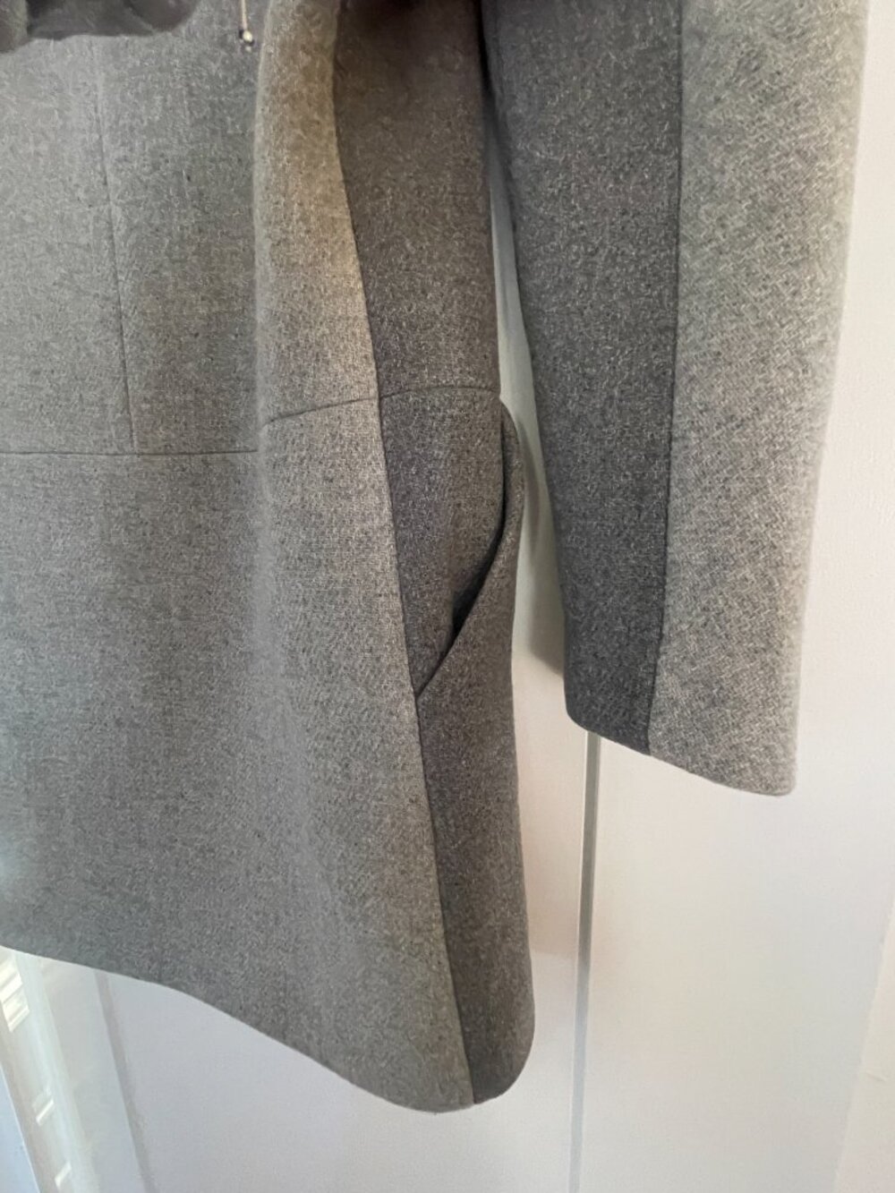 J.Crew Stadium-Cloth Wool Leather Trim Hooded Colorblock Cocoon Coat – Size 2 - Picture 4 of 11